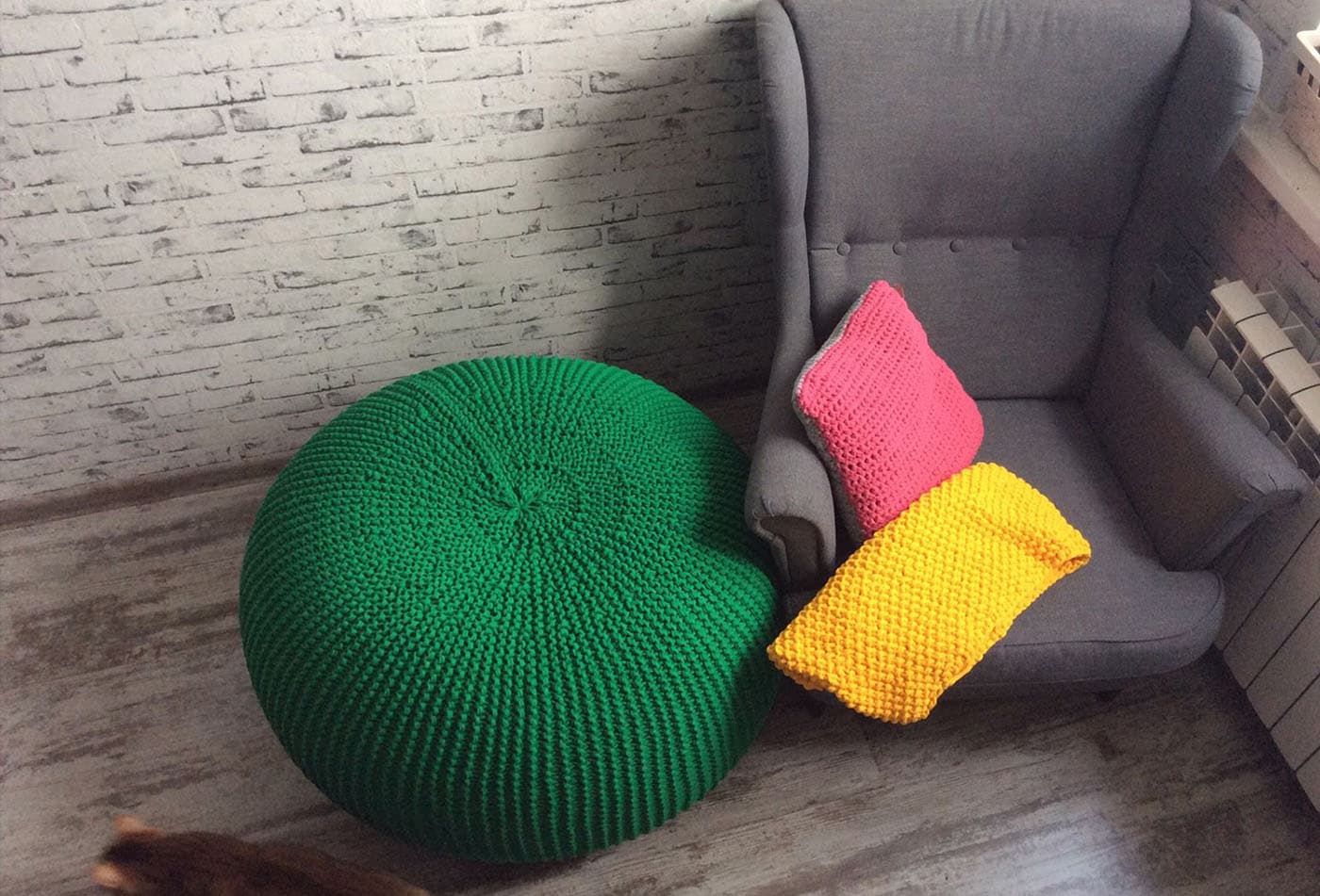 knitted ottoman in the loft