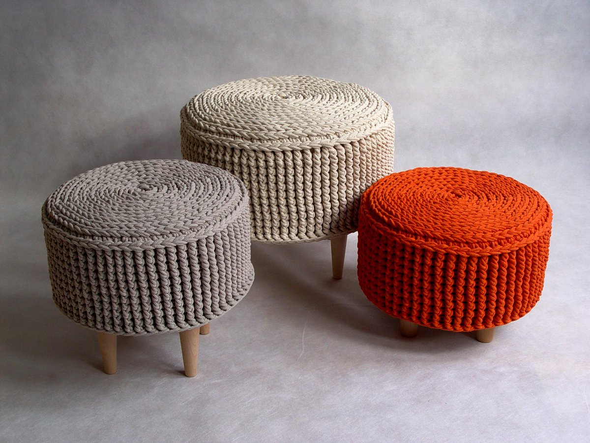 tricoter un pouf cylindrique