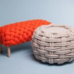 knitted pouf orange