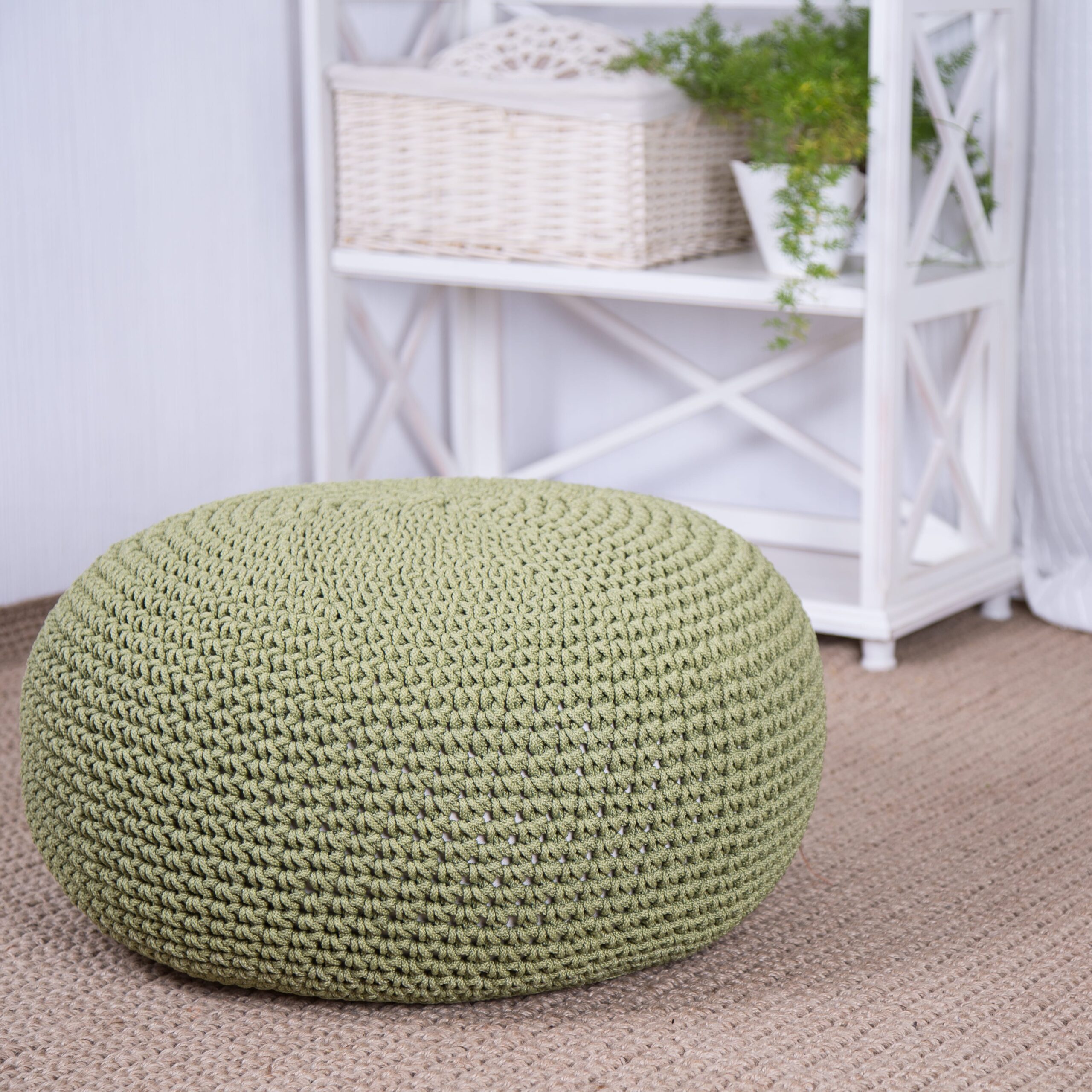 filling the pouf with polystyrene foam