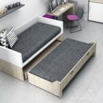 pull-out bed with gray mattress