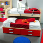 pull-out bed with red wardrobe