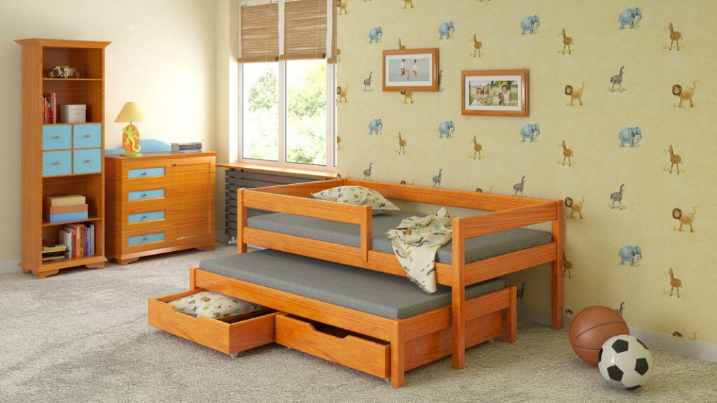 wooden pull-out bed