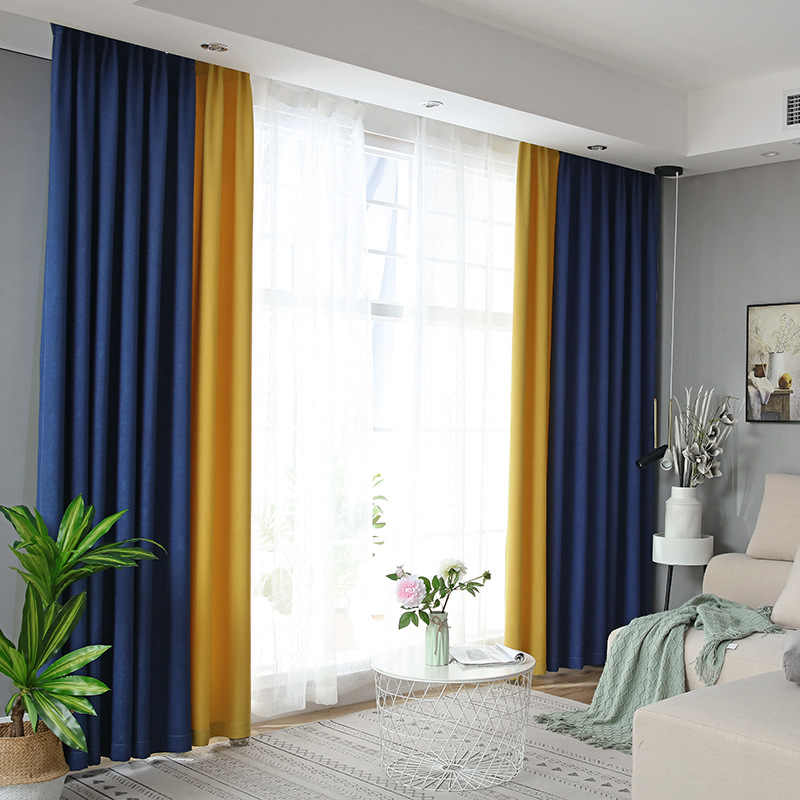 bright yellow-blue curtains