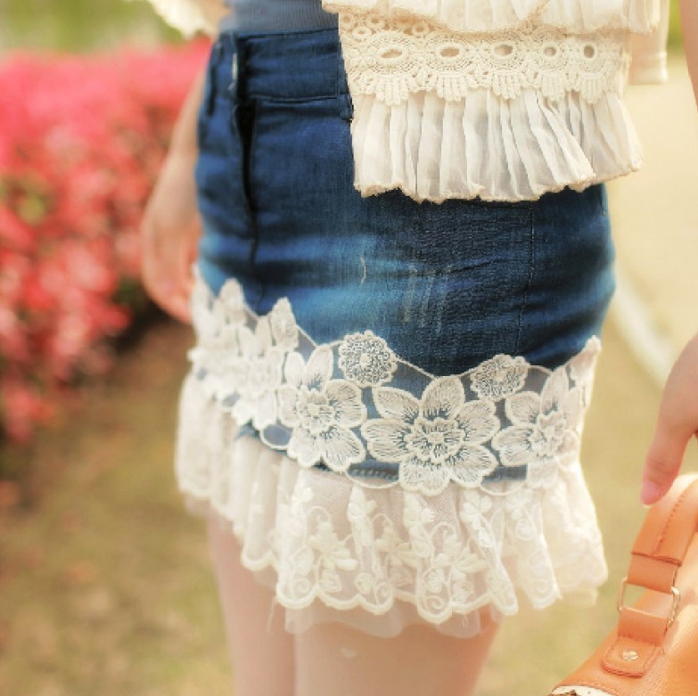 jeans skirt with lace