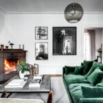 green sofa in the interior decor photo