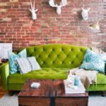 green sofa in the interior ideas options