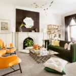 green sofa in the interior types of design