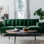 green sofa in the interior design photo