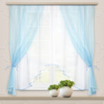 arched curtains blue