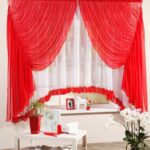 arched curtains red