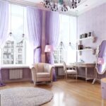 white and purple curtains photo