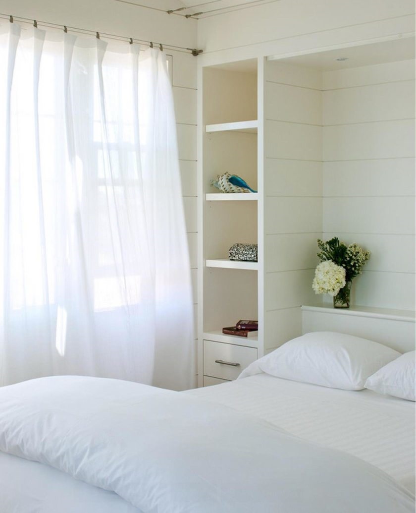 white curtains in the bedroom