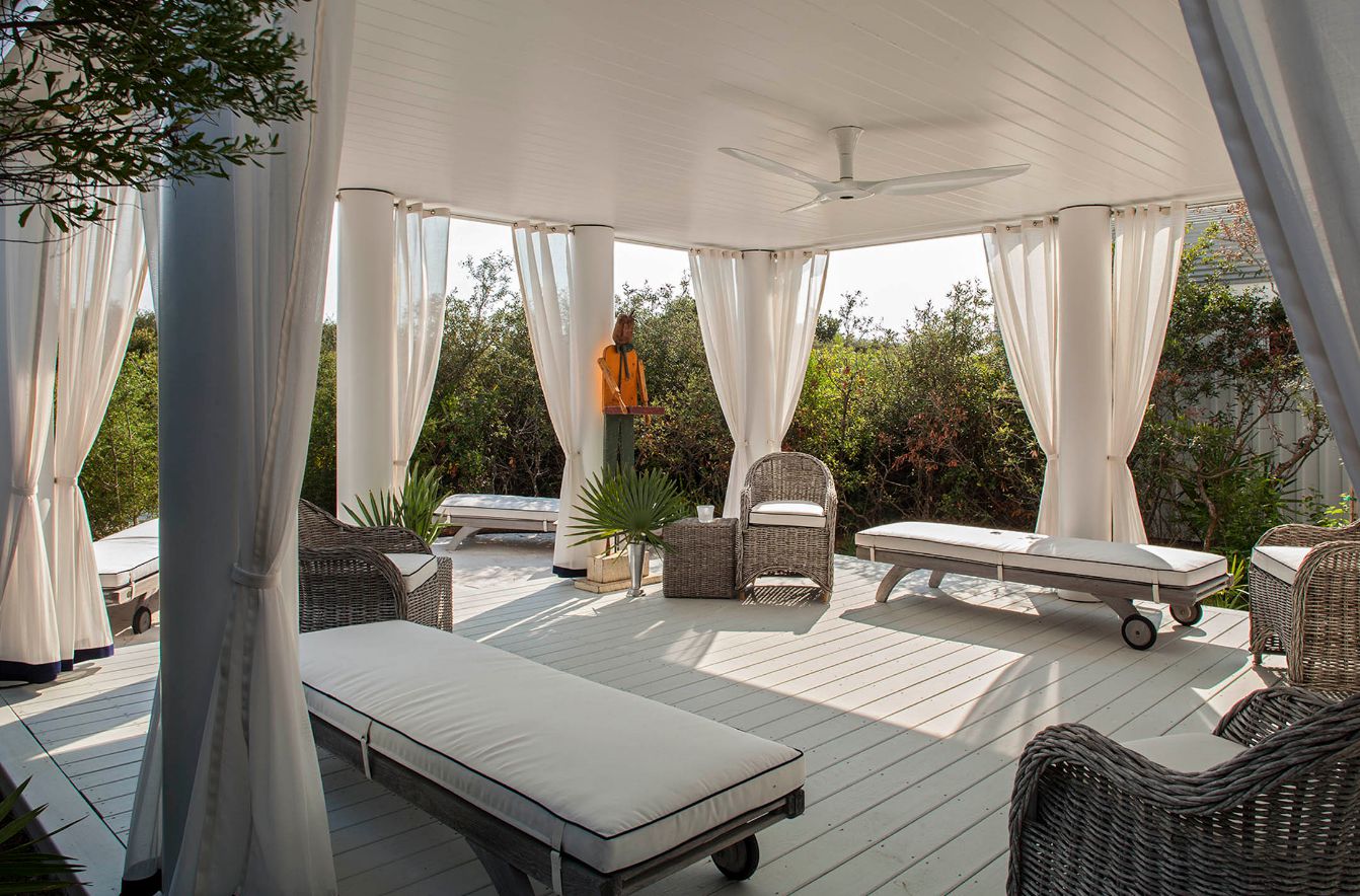 white curtains on the terrace