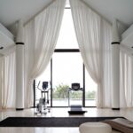 white curtains in the gym