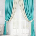 white curtains with turquoise