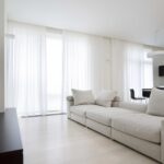 white curtains in the large living room