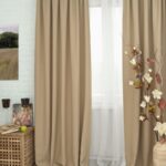 beige curtains with flowers