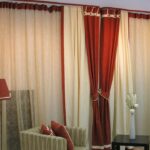 beige curtains with red