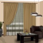 beige curtains with black