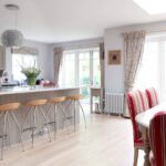 beige curtains in the kitchen long