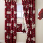 curtains burgundy white flowers