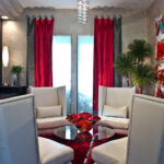 burgundy curtains in the kitchen