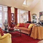 burgundy curtains in the hall