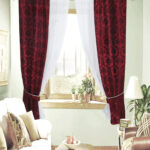 burgundy curtains with a pattern