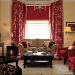 burgundy curtains with flowers