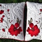 embroidered pillow red