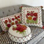 embroidered pillow red