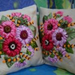 embroidered pillow flowers