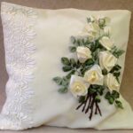 embroidered pillow white