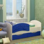 blue and white baby bed