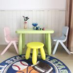 yellow-green children's table and chair