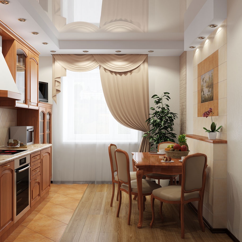 curtains with a lambrequin in the kitchen