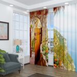 photocurtains with a mountain and a door