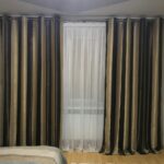 coarse calico curtains brown