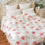 calico bed with flowers