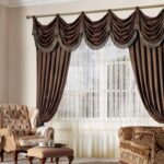 brown curtains with lambrequin