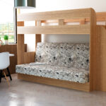 bunk bed with light wood sofa