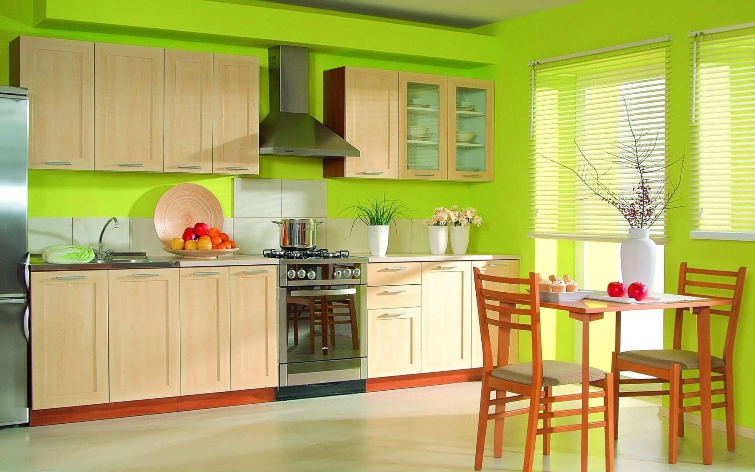 green wallpaper in the kitchen