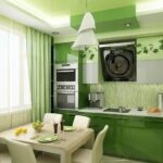 green wallpaper kitchen