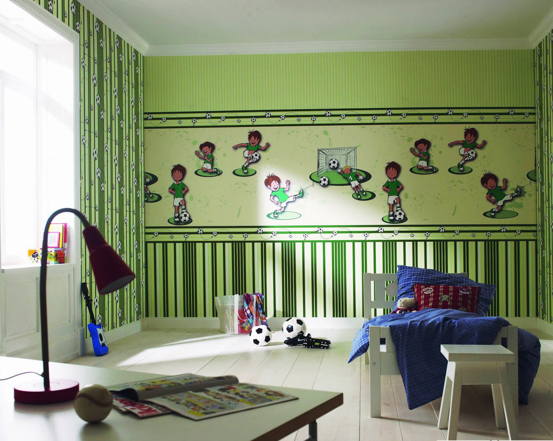 green wallpaper in the nursery