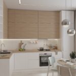 armoires de cuisine au plafond beige