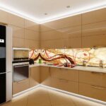 armoires de cuisine au plafond beige brillant