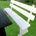 white bench in the garden