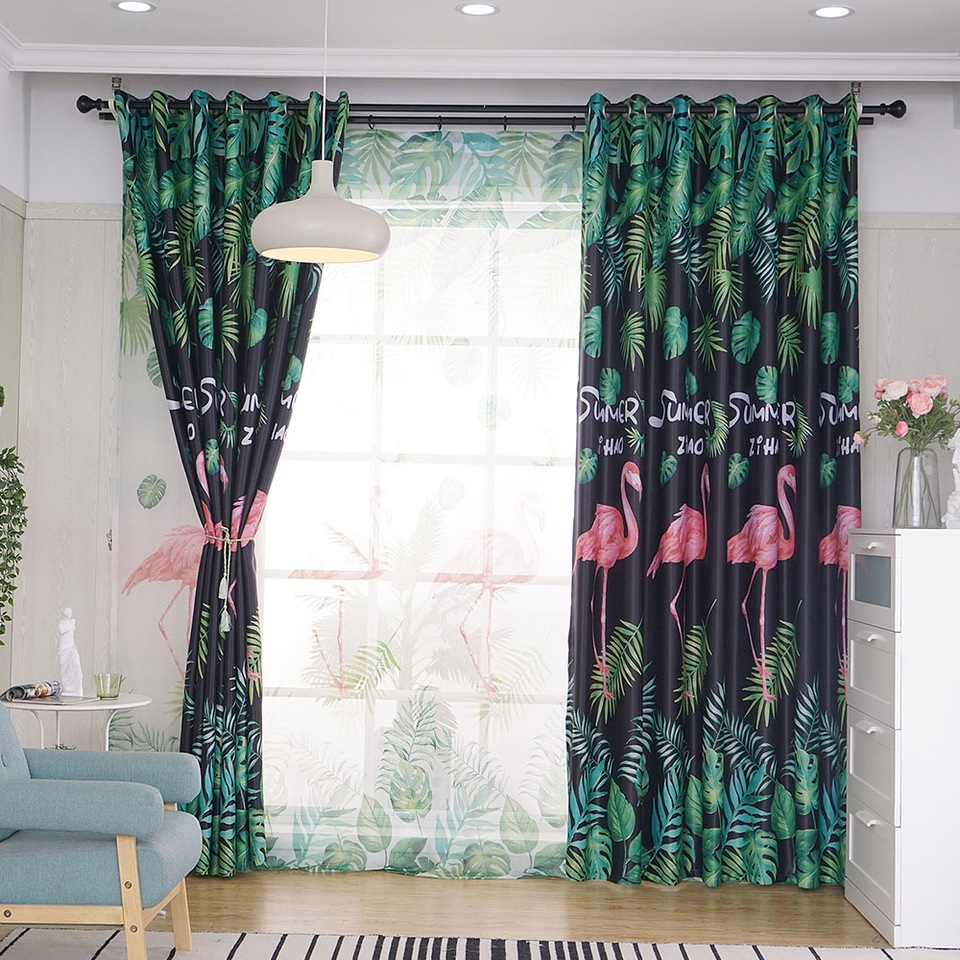 tropical print on curtains