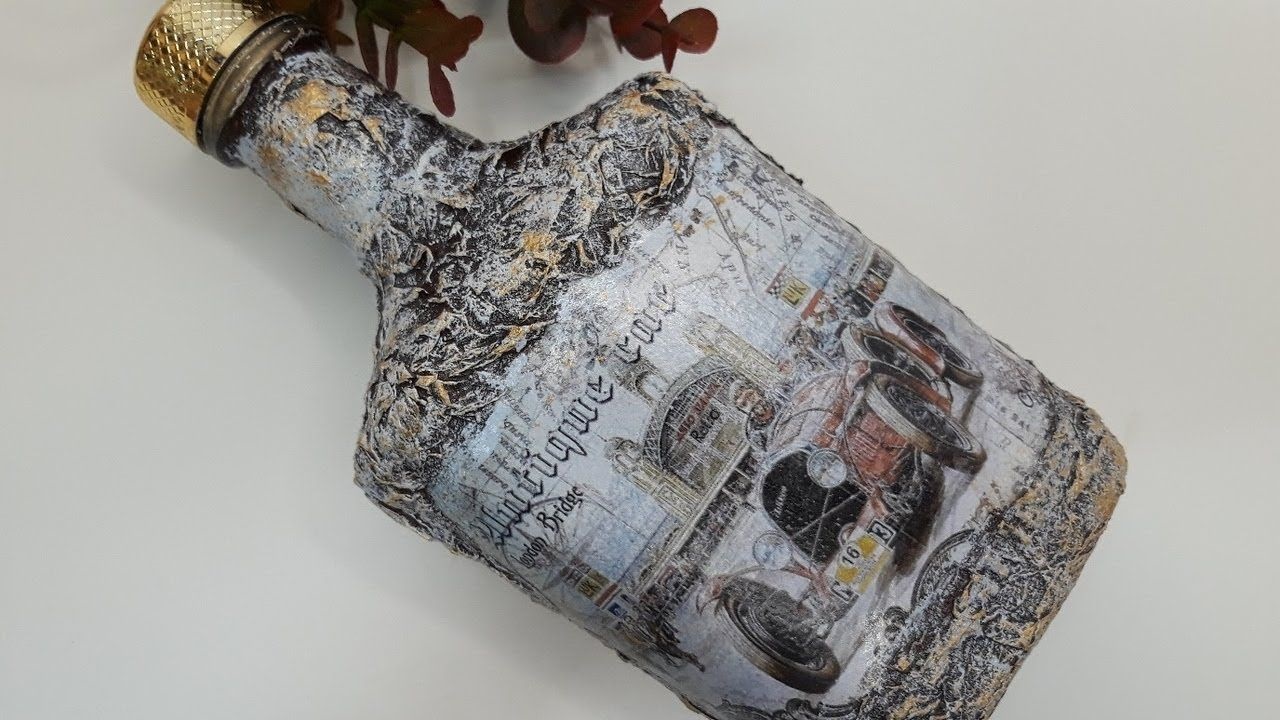 decoupage bottle aged